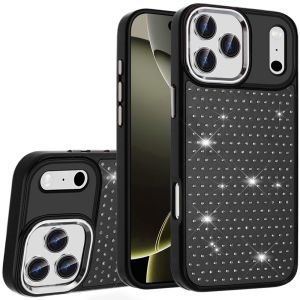 For iPhone 17 Pro Max Beautiful Diamond Metallic Design Metal Chrome Edged Hybrid - Black