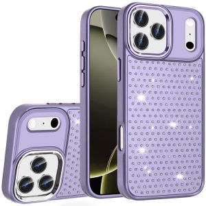 For iPhone 17 Pro Max Beautiful Diamond Metallic Design Metal Chrome Edged Hybrid - Purple