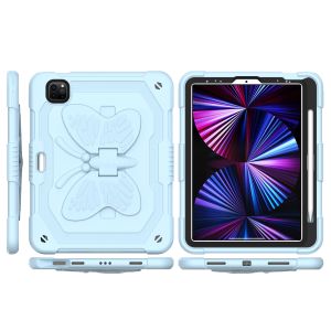 For Samsung A9 Plus 11 inch Butterfly Kickstand 3in1 Tough Hybrid Case Cover with Shoulder Strap - Light Blue
