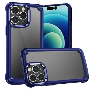 For iP15 Pro Max Ultimate CaseX Transparent Hybrid Case with Metal Buttons And Camera Edges - Blue