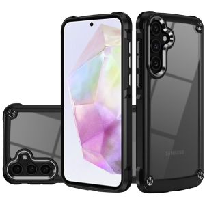 For Samsung Galaxy A36 Ultimate CaseX Transparent Hybrid Case with Metal Buttons And Camera Edges - Black