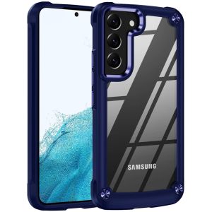 For Samsung Galaxy S22 Ultimate CaseX Transparent Hybrid Case with Metal Buttons And Camera Edges - Blue