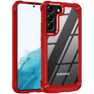 For Samsung Galaxy S22 Ultimate CaseX Transparent Hybrid Case with Metal Buttons And Camera Edges - Red