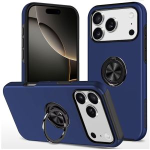 For iPhone 17 Pro Max CHIEF Oil Painted Magnetic Ring Stand Hybrid Case Cover - Dark Blue