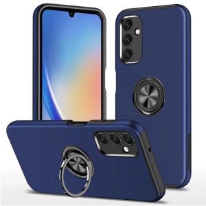 For Samsung A34 5G CHIEF Oil Painted Magnetic Ring Stand Hybrid Case Cover - Dark Blue