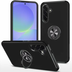 For Samsung Galaxy A37 / A36 CHIEF Oil Painted Magnetic Ring Stand Hybrid Case Cover - Black