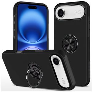 For iPhone 17 Air CHIEF Oil Painted Magnetic Ring Stand Hybrid Case Cover - Black