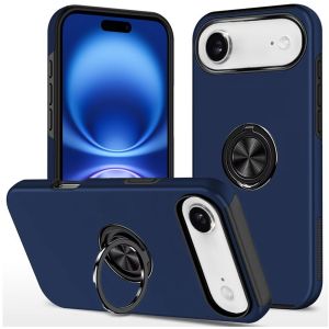 For iPhone 17 Air CHIEF Oil Painted Magnetic Ring Stand Hybrid Case Cover - Dark Blue