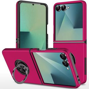 For Samsung Z Flip 7 CHIEF Oil Painted Magnetic Ring Stand Hybrid Case Cover - Hot Pink