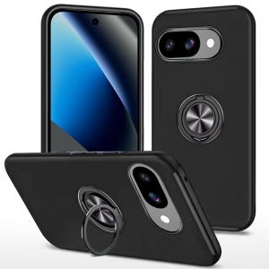 For Google Pixel 10a CHIEF Oil Painted Magnetic Ring Stand Hybrid Case Cover - Black