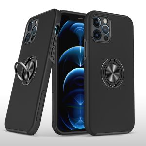 For Apple iPhone 11 (XI6.1) CHIEF Oil Painted Magnetic Ring Stand Hybrid Case Cover - Black