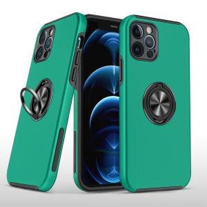 For Apple iPhone 11 (XI6.1) CHIEF Oil Painted Magnetic Ring Stand Hybrid Case Cover - Dark Green