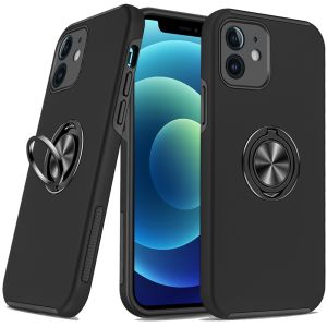 For iPhone 12 & iPhone 12 Pro CHIEF Oil Painted Magnetic Ring Stand Hybrid - Black