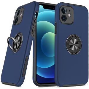 For iPhone 12 & iPhone 12 Pro CHIEF Oil Painted Magnetic Ring Stand Hybrid - Dark Blue