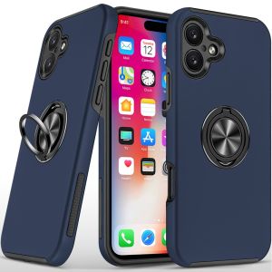 For iPhone 16 6.1 inch CHIEF Oil Painted Magnetic Ring Stand Hybrid Case Cover - Dark Blue