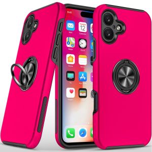 For iPhone 16 6.1 inch CHIEF Oil Painted Magnetic Ring Stand Hybrid Case Cover - Hot Pink
