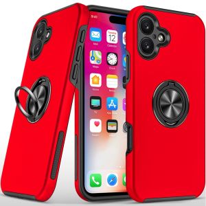 For iPhone 16 6.1 inch CHIEF Oil Painted Magnetic Ring Stand Hybrid Case Cover - Red