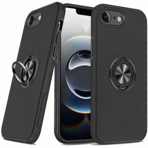 For iPhone 17E / 16E / SE4 CHIEF Oil Painted Magnetic Ring Stand Hybrid Case Cover - Black