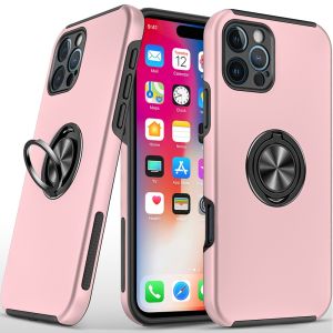For iPhone 16 Pro 6.3 inch CHIEF Oil Painted Magnetic Ring Stand Hybrid Case Cover - Pink
