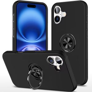 For iPhone 17 CHIEF Oil Painted Magnetic Ring Stand Hybrid Case Cover - Black