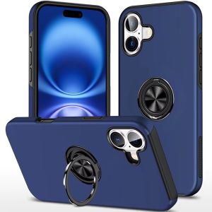 For iPhone 17 CHIEF Oil Painted Magnetic Ring Stand Hybrid Case Cover - Dark Blue