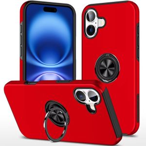 For iPhone 17 CHIEF Oil Painted Magnetic Ring Stand Hybrid Case Cover - Red