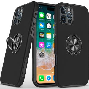 For iPhone 16 Pro Max 6.9 inch CHIEF Oil Painted Magnetic Ring Stand Hybrid Case Cover - Black