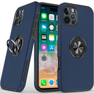 For iPhone 16 Pro Max 6.9 inch CHIEF Oil Painted Magnetic Ring Stand Hybrid Case Cover - Dark Blue
