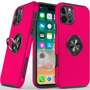 For iPhone 16 Pro Max 6.9 inch CHIEF Oil Painted Magnetic Ring Stand Hybrid Case Cover - Hot Pink