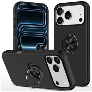 For Apple iPhone 18 Pro Max CHIEF Oil Painted Magnetic Ring Stand Hybrid Case Cover - Black