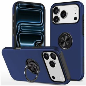 For Apple iPhone 18 Pro Max CHIEF Oil Painted Magnetic Ring Stand Hybrid Case Cover - Dark Blue