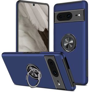 For Google Pixel 8 5G CHIEF Oil Painted Magnetic Ring Stand Hybrid Case Cover - Dark Blue