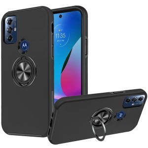 For Motorola Moto G Play 2023 CHIEF Oil Painted Magnetic Ring Stand Hybrid Case Cover - Black