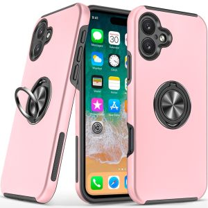 For iPhone 16 Plus 6.7 inch CHIEF Oil Painted Magnetic Ring Stand Hybrid Case Cover - Pink