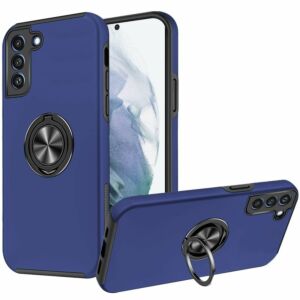 For Samsung Galaxy S21 FE CHIEF Oil Painted Magnetic Ring Stand Hybrid Case Cover - Dark Blue