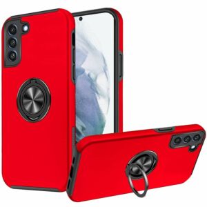 For Samsung Galaxy S21 FE CHIEF Oil Painted Magnetic Ring Stand Hybrid Case Cover - Red