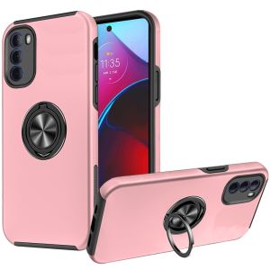 For iPhone 15 CHIEF Oil Painted Magnetic Ring Stand Hybrid Case Cover - Rose Gold