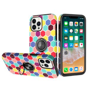 For Apple iPhone 14 6.1" Sketch Design Hybrid Magnetic Ring Sand Case Cover - B