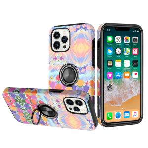 For Apple iPhone 14 6.1" Sketch Design Hybrid Magnetic Ring Sand Case Cover - D