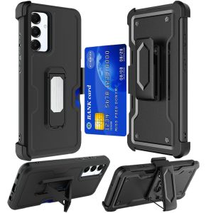 For Samsung A16 5G CARD Holster with Kickstand Clip Hybrid Case Cover - Black