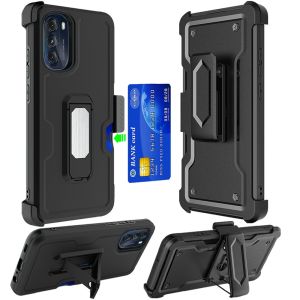 For Apple iPhone 14 PRO 6.1" CARD Holster with Kickstand Clip Hybrid Case Cover - Black