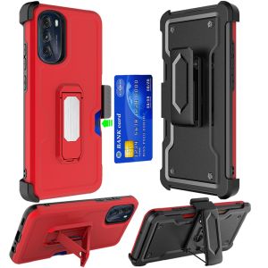 For iPhone 14 PLUS CARD Holster with Kickstand Clip Hybrid Case Cover - Red