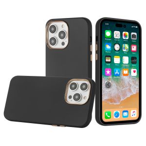 For Apple iPhone 14 PRO MAX 6.7" Classy Slick Chromed Around Hybrid Case Cover - Black