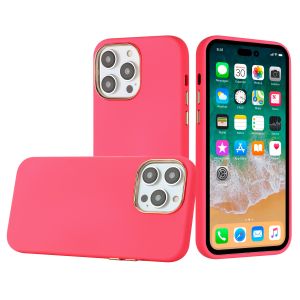 For Apple iPhone 14 PRO MAX 6.7" Classy Slick Chromed Around Hybrid Case Cover - Hot Pink