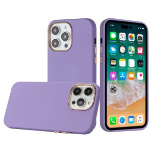 For iP15 Pro Max Classy Slick Chromed Around Hybrid Case Cover - Dark Purple