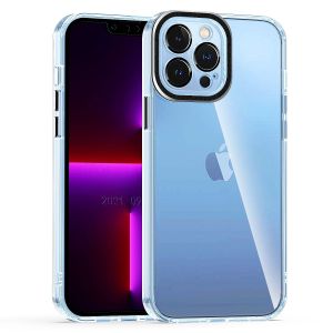 For iP15 Pro Max Transparent Clear Hybrid with Matching Metal Buttons and Camera Protection - Black