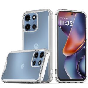For Motorola Moto G 5G 2025 Colored Shockproof Transparent Hard PC TPU Hybrid Case Cover - Clear/Clear