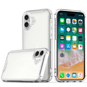 For iPhone 16 Plus 6.7 inch Colored Shockproof Transparent Hard PC TPU Hybrid Case Cover - Clear/Clear