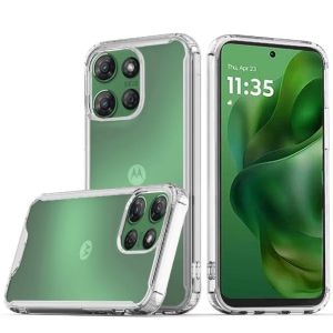 For Moto G Power 2026/2025 Colored Shockproof Transparent Hard PC TPU Hybrid Case Cover - Clear/Clear