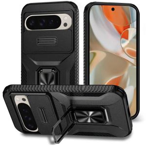 For Google Pixel 10 Pro XL Complete Magnetic Metal Ring Stand Camera Protection Hybrid - Black